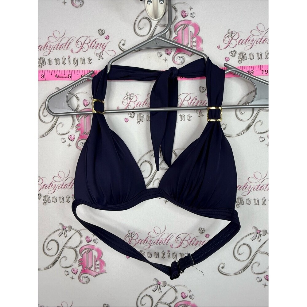 VENUS Navy and Gold Trim Halter Swim Top